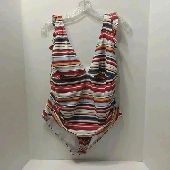Anne Cole Women's Striped Side Rusched One Piece Swimsuit 16W - Picture 1 of 6